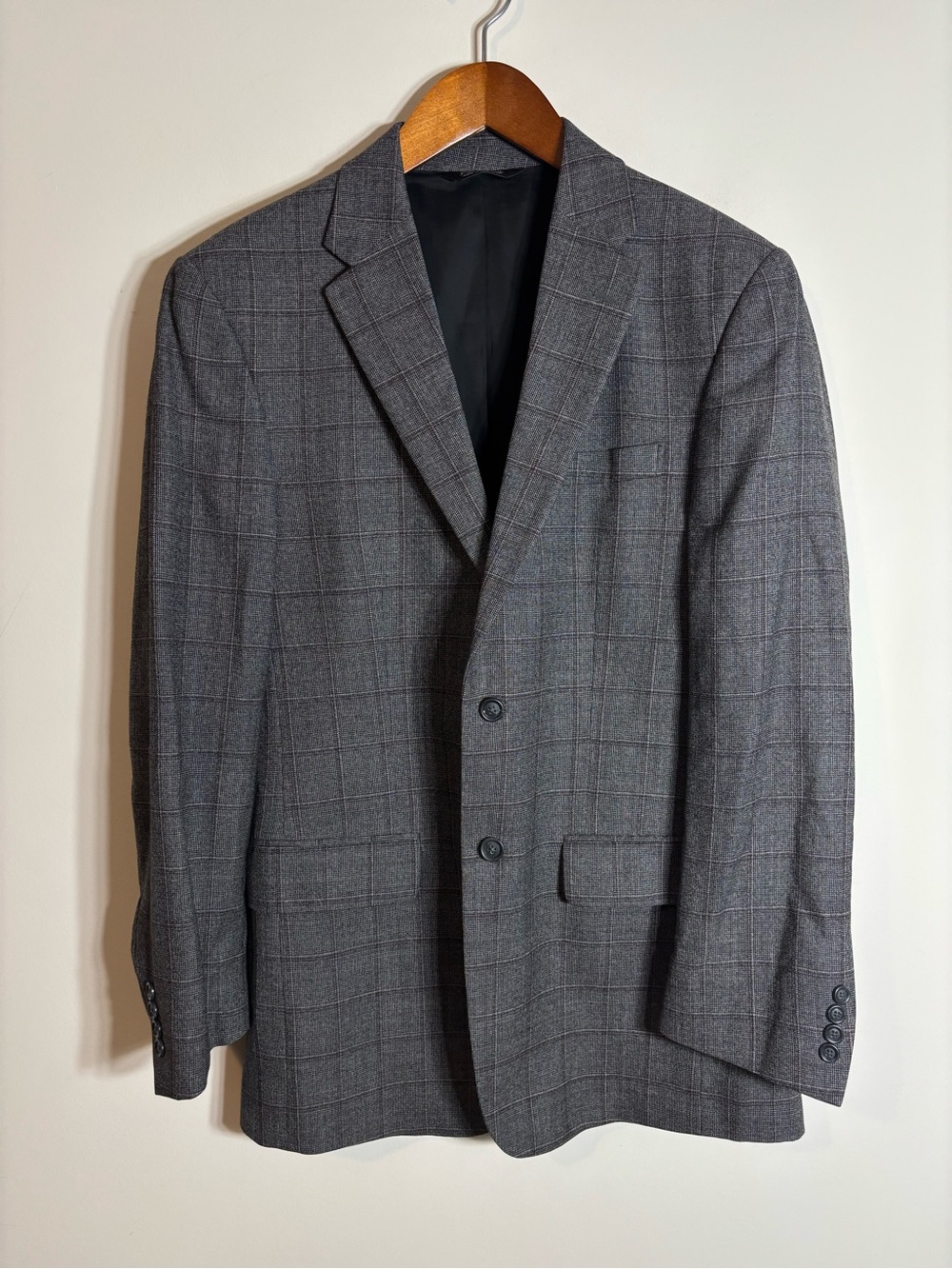 Jos A Bank Traveller Blazer Grey Windowpane Wool 40L